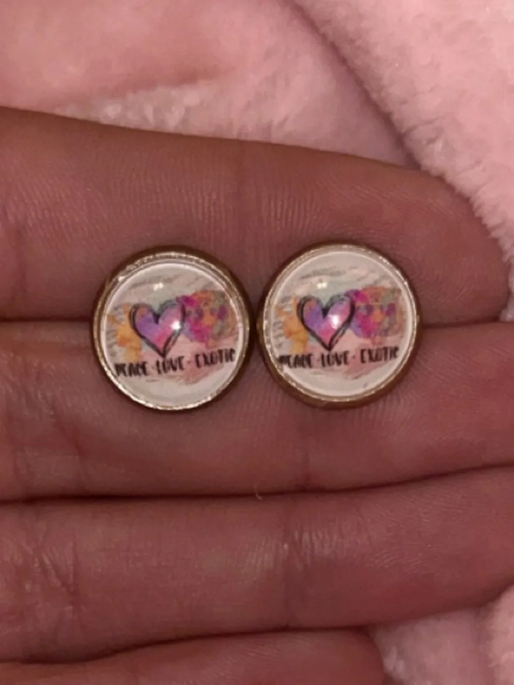 Peace. Love. Exotic Glass Heart Stud Earrings - Pink Accent